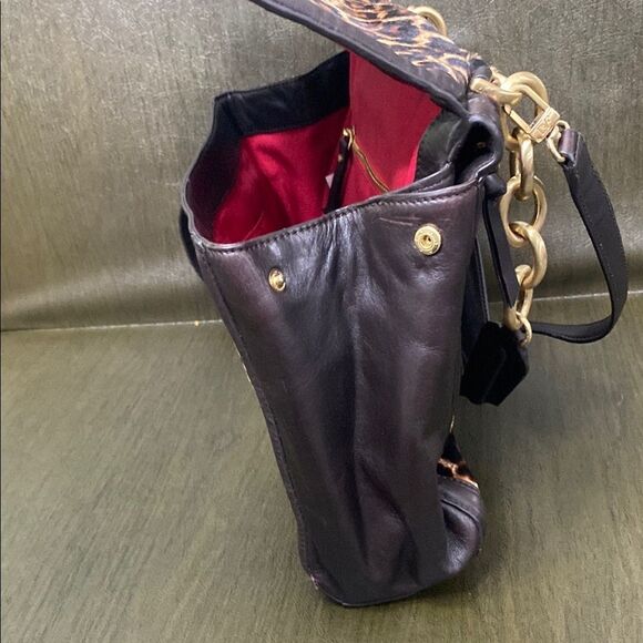 Diane Von Furstenberg Brown and Gold Shoulder Bag with Leopard Print Calf Hair - Picture 13 of 16